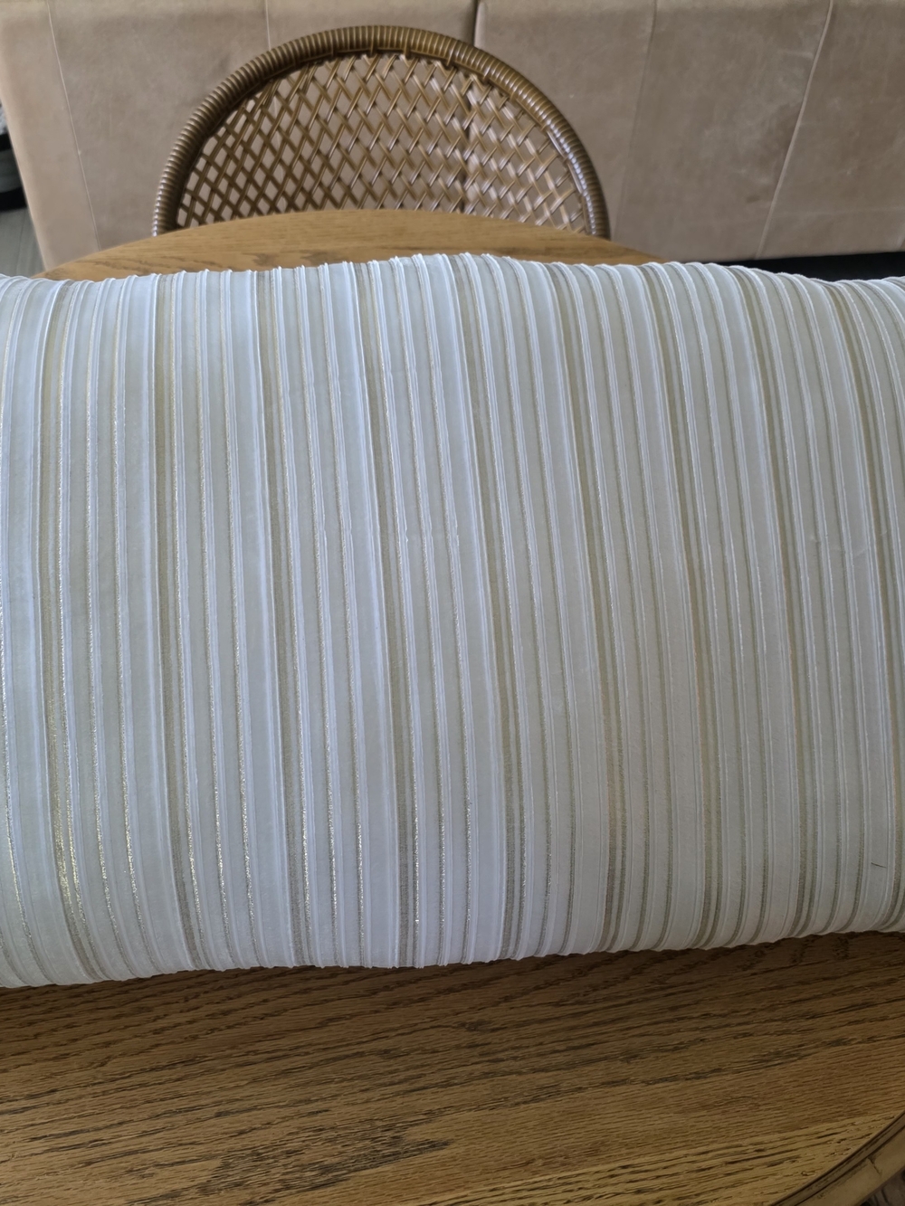 Striped White Decorative Lumbar Pillow